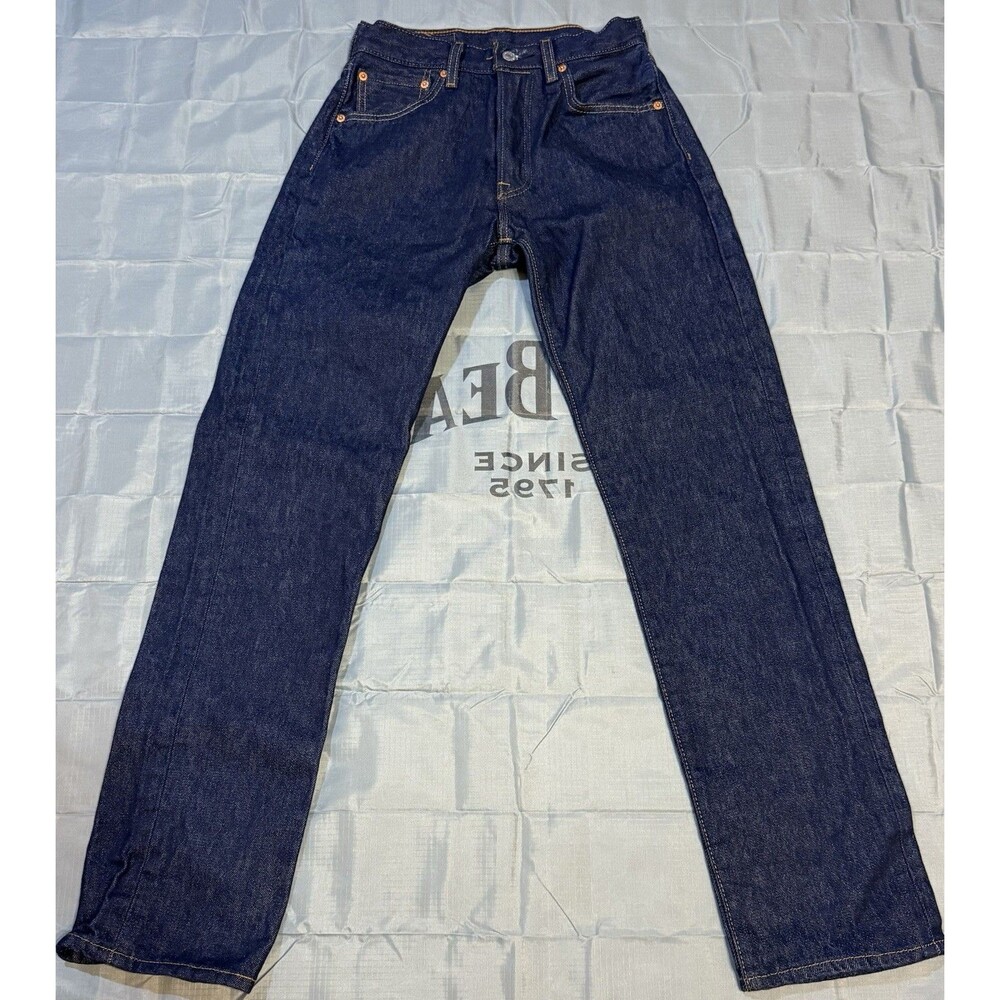 Levis 501 Button Fly Jeans Straight Leg Measures 28 X 32 Dark Wash 100% Cotton